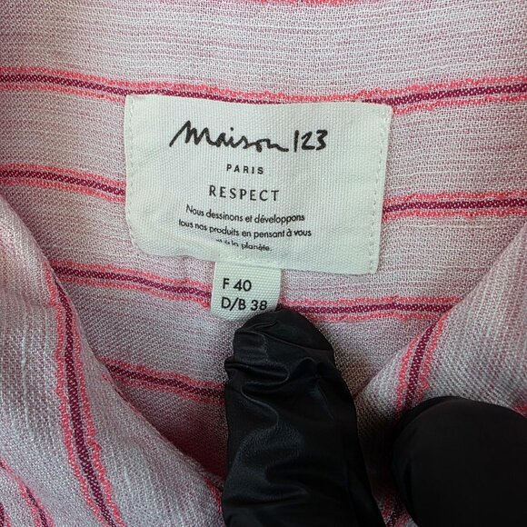Maison 123 Paris Shirt Womens FR 40 Pink White Striped Button Down Long Sleeve - Picture 2 of 8